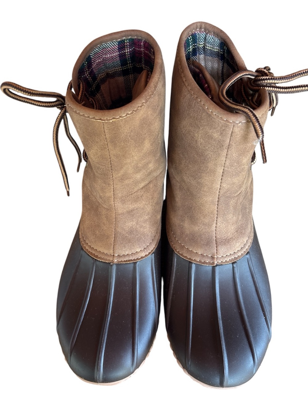 Women's Brown Waterproof Duck Boots with Plaid Lining
